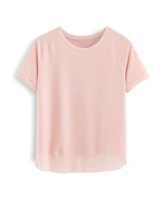 Camiseta ligera con inserción de malla con solapa entrecruzada en rosa nude
