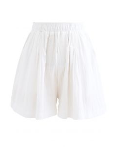 Pantalones cortos de algodón con bolsillos delanteros Pintuck en blanco