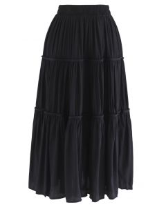 Swing Pleated Midi Skirt in Black