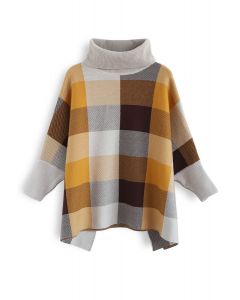 Lie in Check Fields suéter de cuello alto estilo capa en mostaza