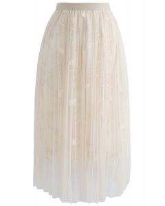 Falda midi de tul plisada de malla de Sueños fluorescentes en crema