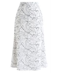 Falda midi con estampado floral abstracto en blanco