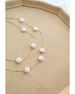 Collar de cadena de doble capa con perlas de moneda